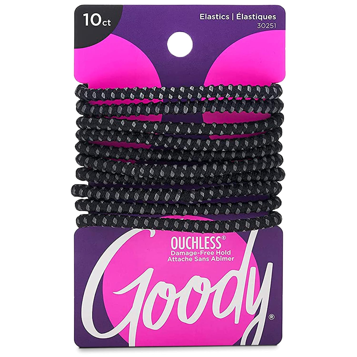 Goody Ouchless No Slip Hair Ties, 10 Ct, Black, 4MM Rubber Bands, Slideproof, Pa