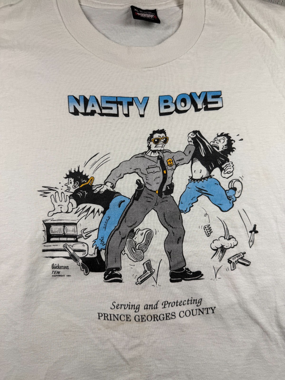 Vtg 1991 Nasty Boys Police T Shirt XL Single Stitch Screen Stars USA