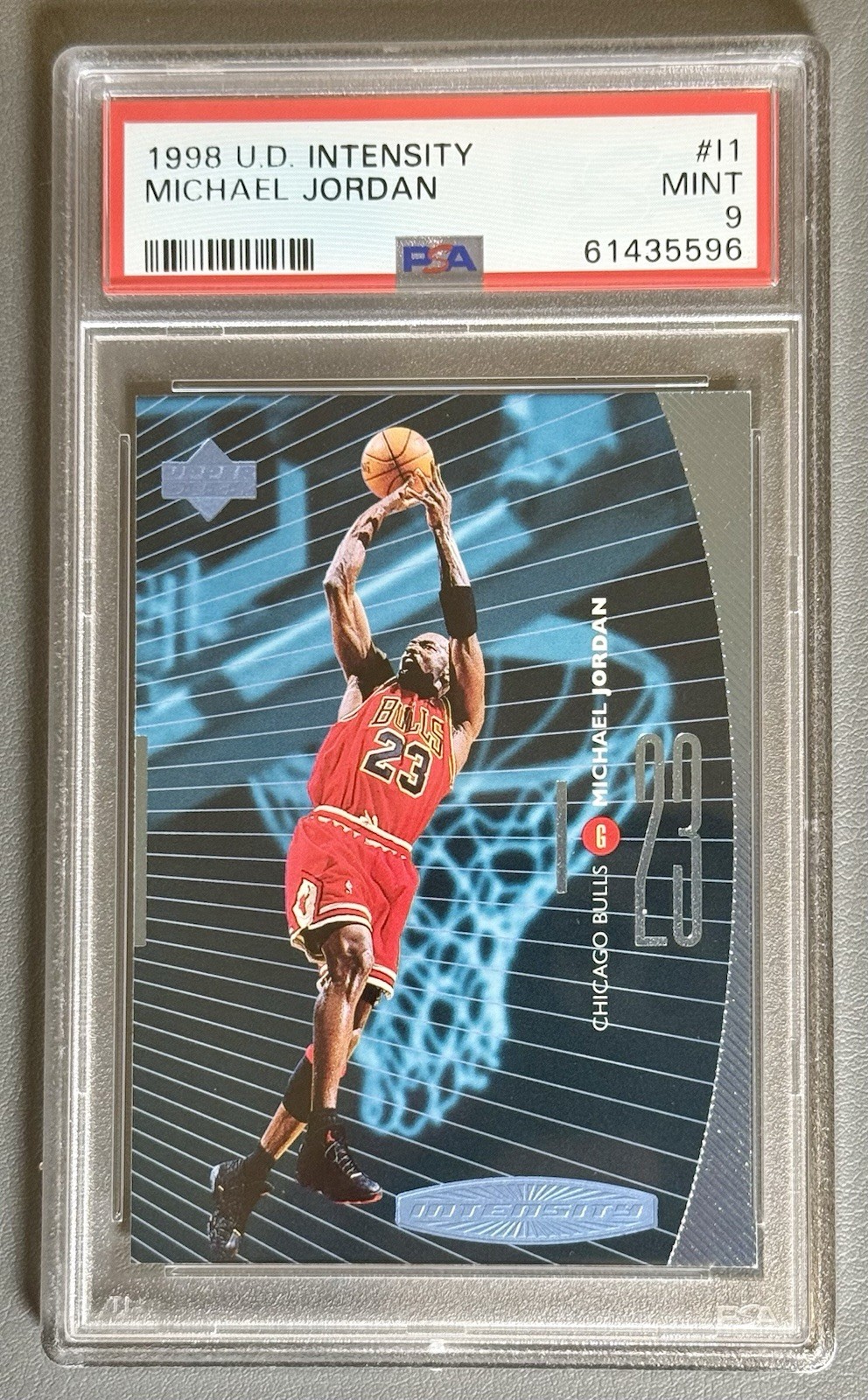 1998-99 Upper Deck Intensity Michael Jordan #I1 PSA 9 Chicago Bulls NBA Card 1998-99 Upper Deck Intensity Michael Jordan #I1 PSA 9 Chicago Bulls NBA Card