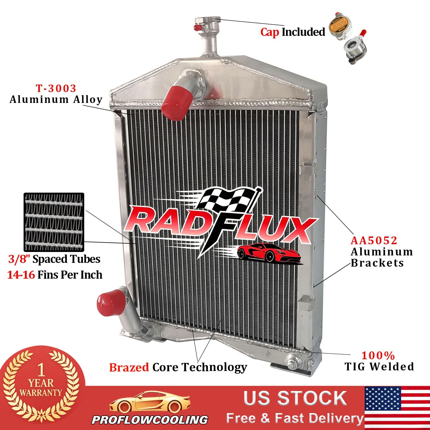 OEM# 8N8005 86551430 Aluminum Radiator For Ford 2N 8N 9N Tractors Models #AR2018