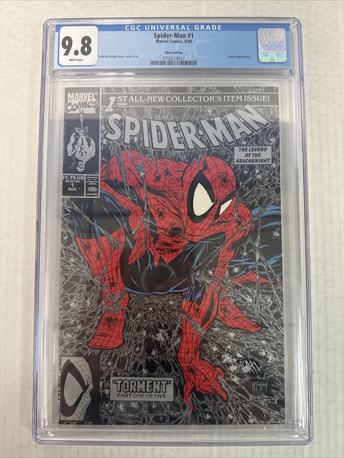 Spider-Man #1 Silver Edition Marvel Comics, 8/90 CGC 9.8 Todd McFarlane Spider-Man #1 Silver Edition Marvel Comics, 8/90 CGC 9.8 Todd McFarlane