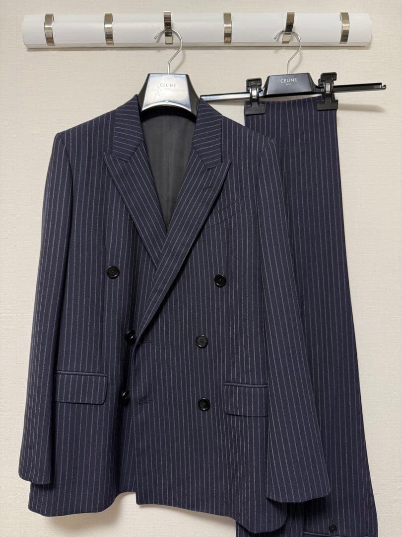 CELINE Double Breasted Stripe Setup NAVY/CHALK