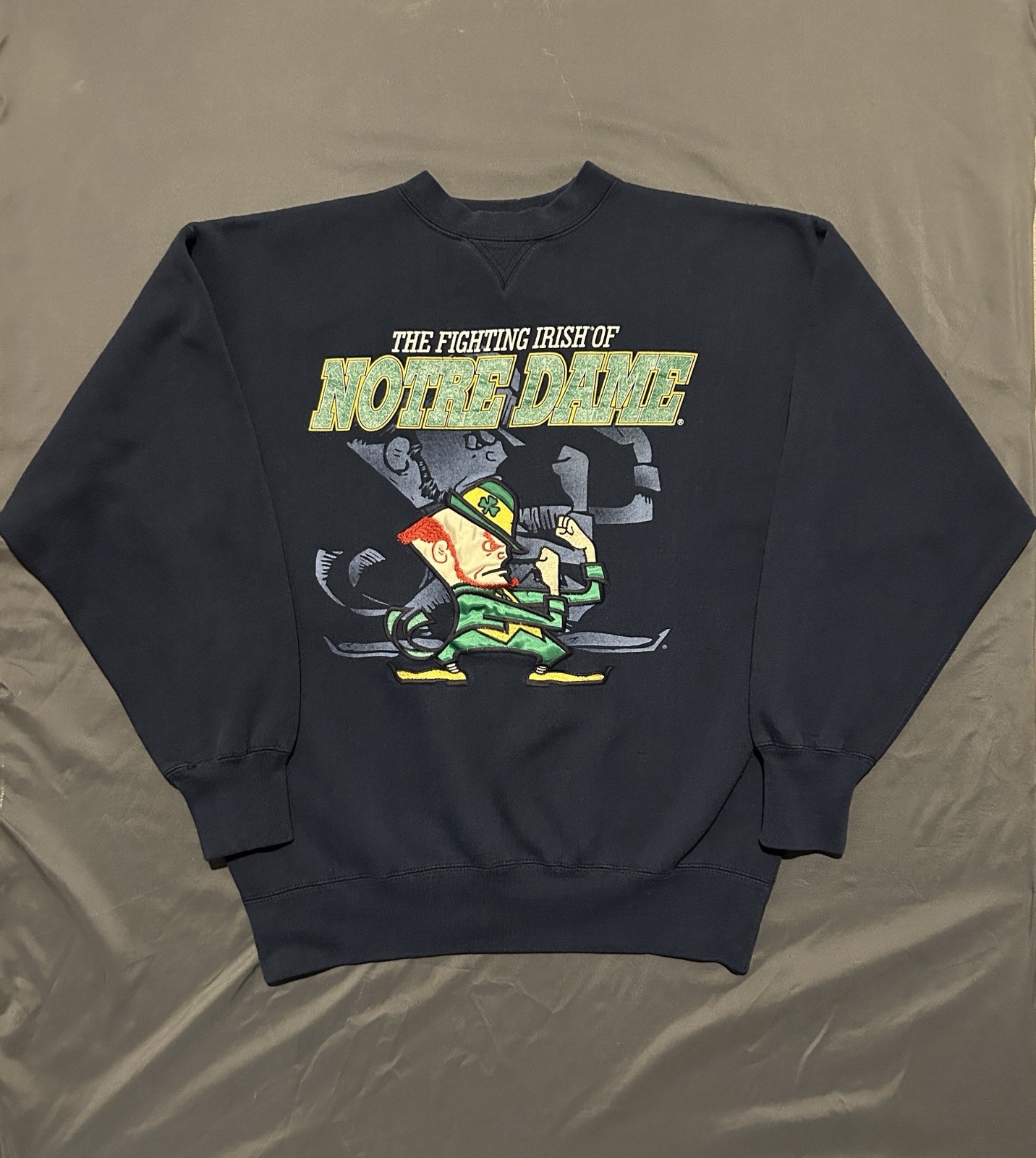 Vintage Notre Dame Sweatshirt Mens Large Blue 90s The Fighting Irish Embroidered