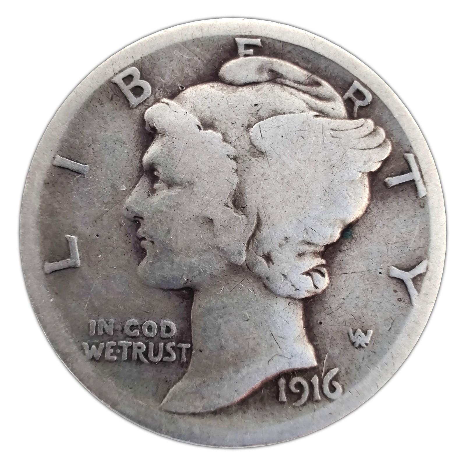 1916-P Mercury Dime G Good 90% Silver 1916-P Mercury Dime G Good 90% Silver