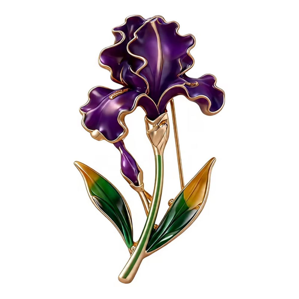 Vintage Style Purple Iris Flower Brooch Enamel Pin Gold Tone Floral Jewelry Gift