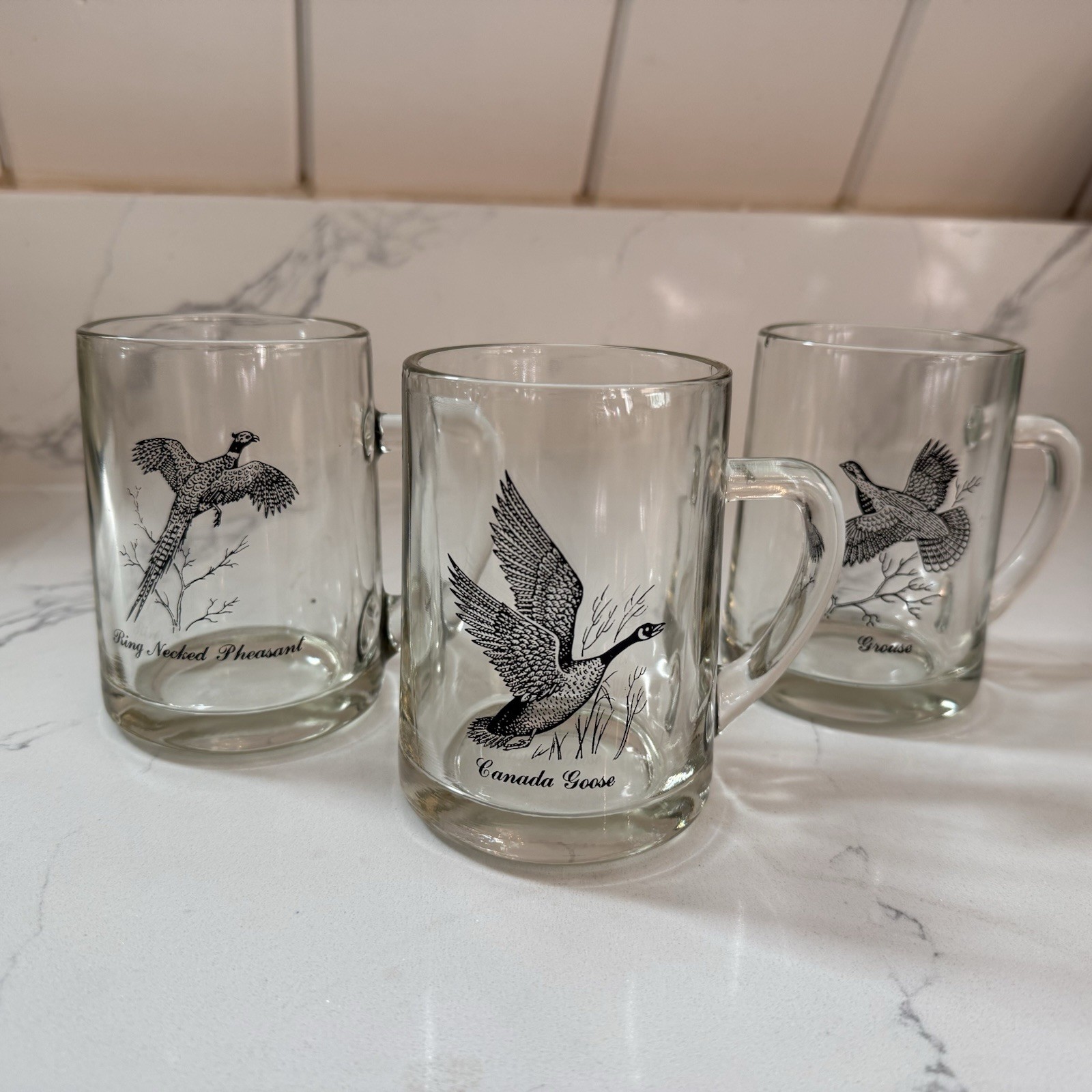 Vintage Federal Glass Mugs Sportsman & Wild Game Bird Series Set of 3 Pheasant..