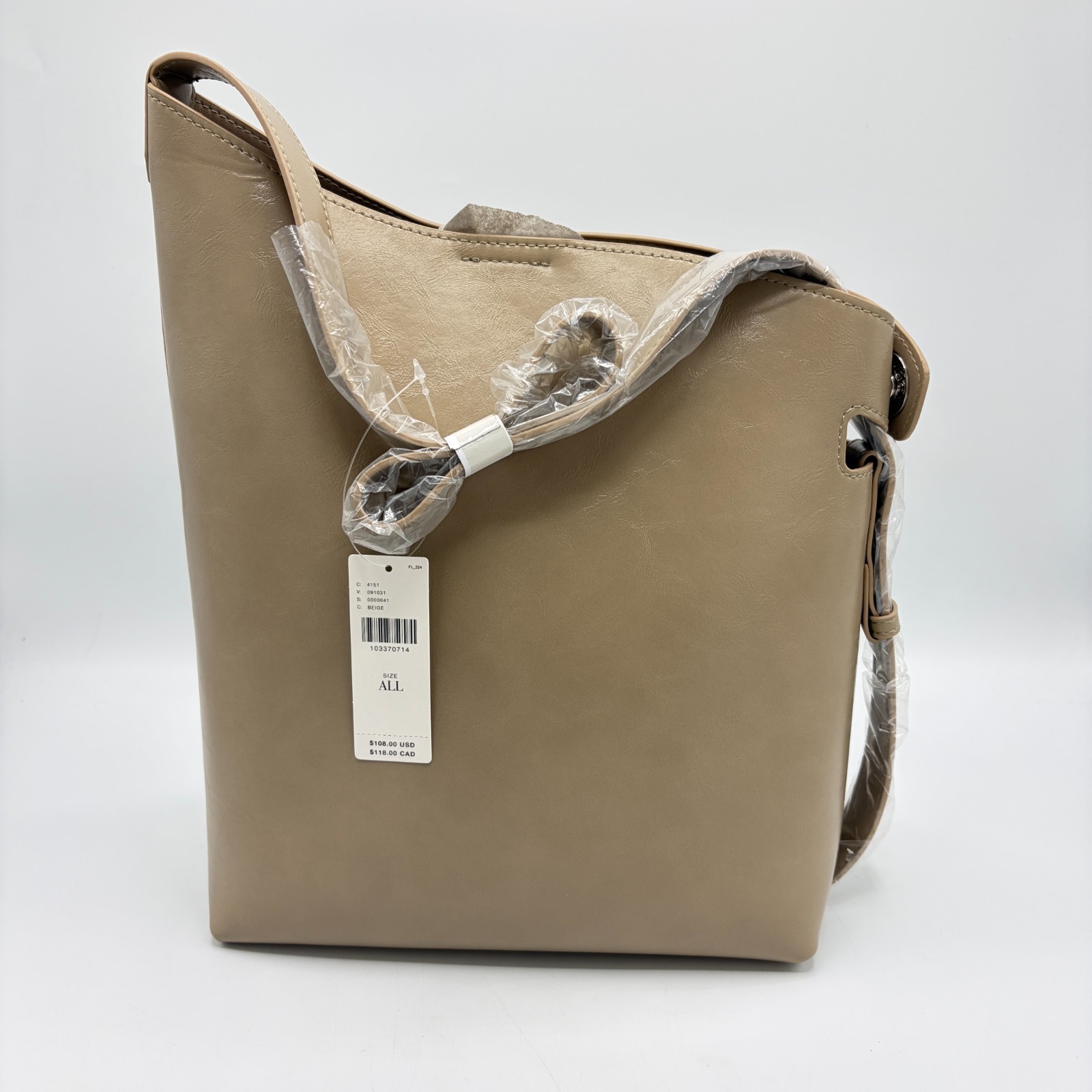 NWT Anthropologie Structured Angular Shoulder Bag Beige Faux Leather Tote Purse