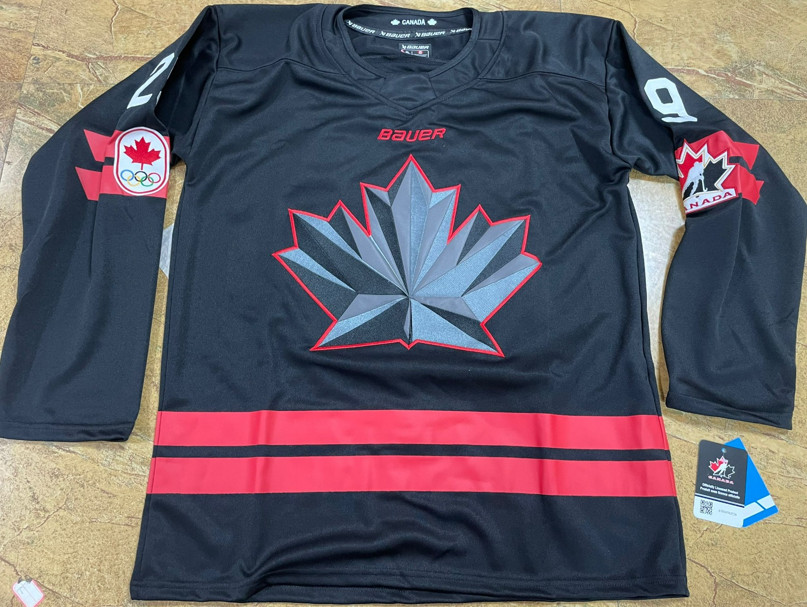 Men\'s Nathan Mackinnon #29 Black Winter Olympics 2026 Team Canada MEN ALL Stitch