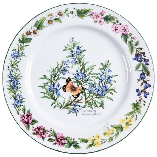 4 VINTAGE dinner PLATE, ROYAL WORCESTER HERBS, England, green trim, FLOWERS