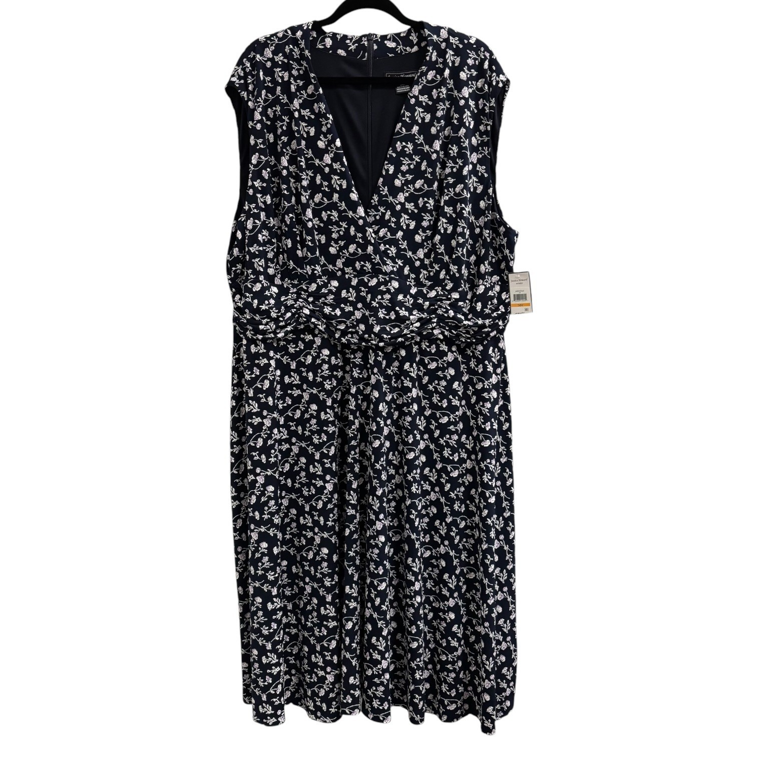 24W NWT Jessica Howard Jersey Fit & Flare Navy Floral Dress