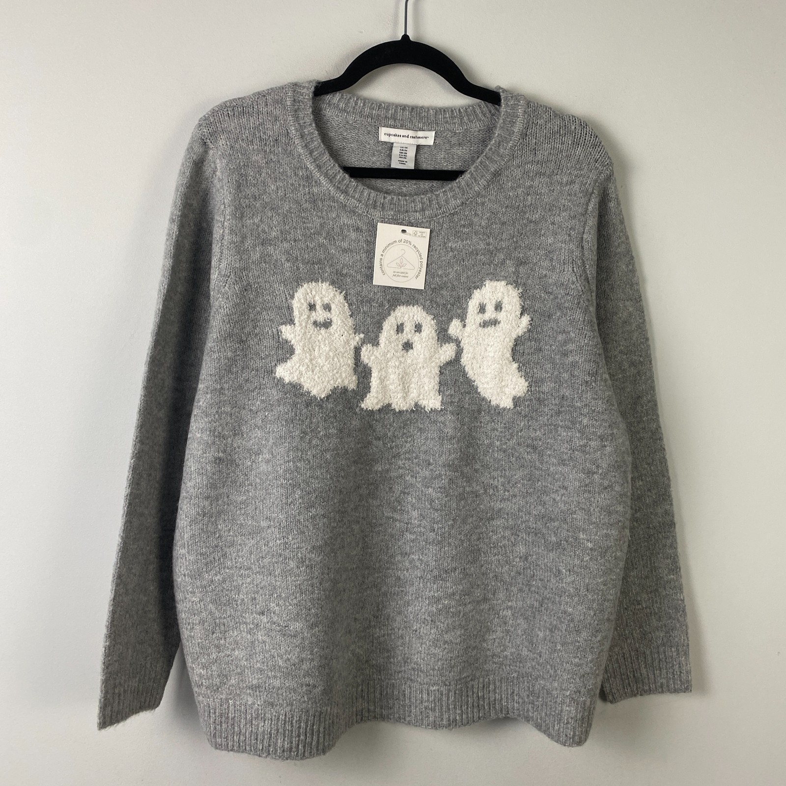 Cupcakes & Cashmere Ghost Sweater Size 1X Pullover Light Gray Halloween