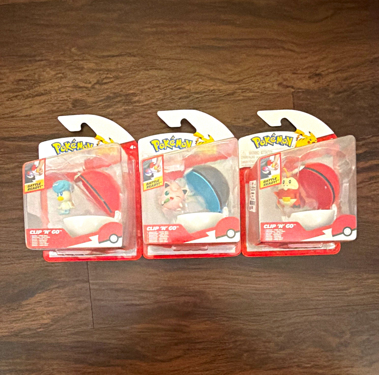 Pokemon Clip \'N\' Go Poke Ball Figures Lot of 3 Fuecoco Quaxly Jigglypuff New