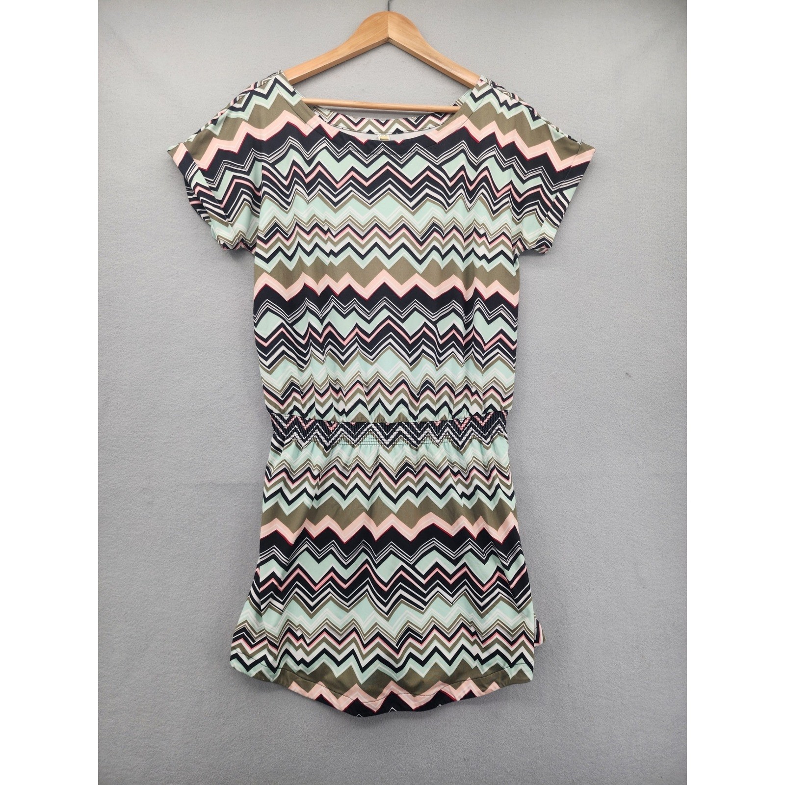 Lole Montreal Chevron Zigzag Mini Dress Short Sleeve Printed Jersey Knit Medium