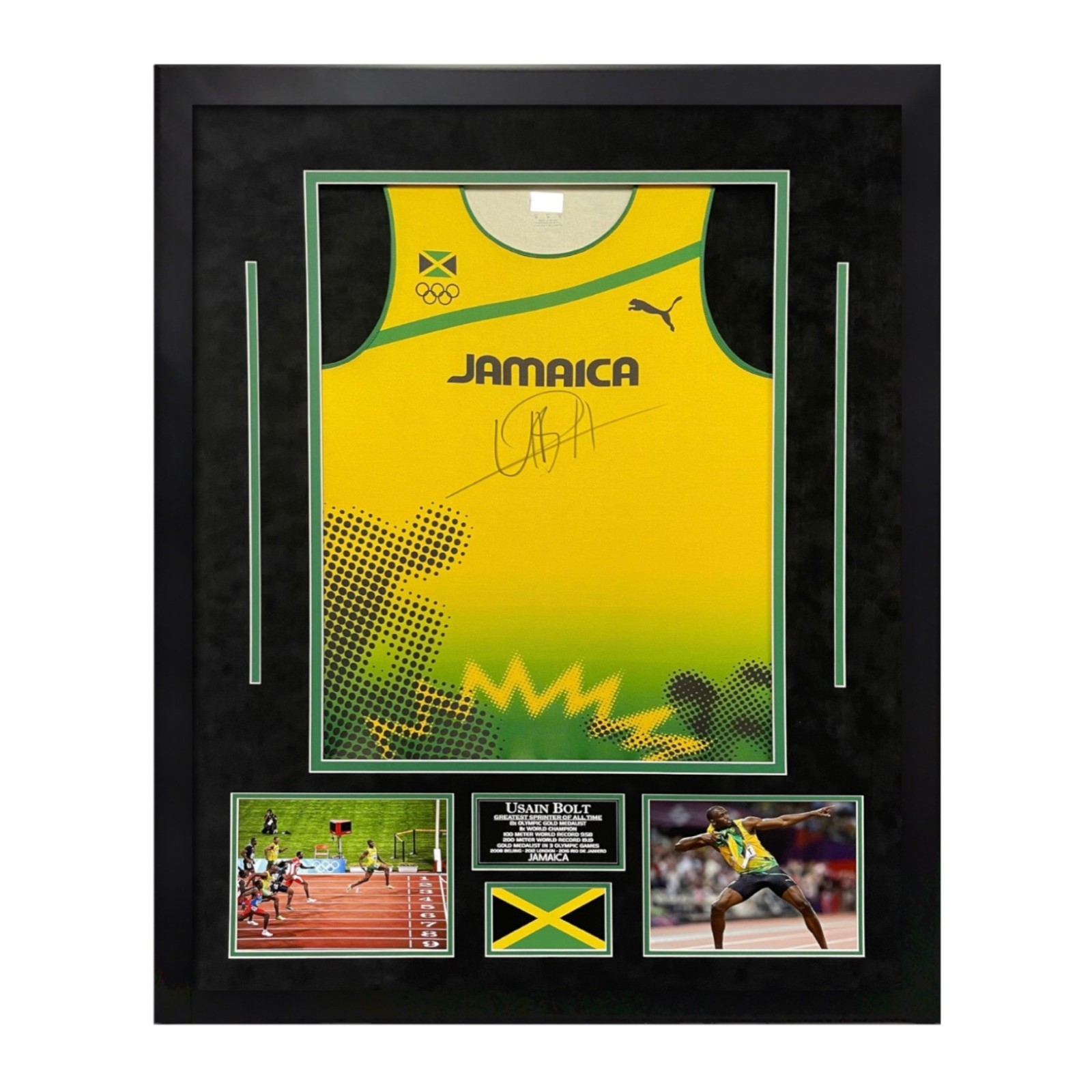 Usain Bolt Signed Autographed Jamaica Singlet Framed To 32x40 Icons Usain Bolt Signed Autographed Jamaica Singlet Framed To 32x40 Icons