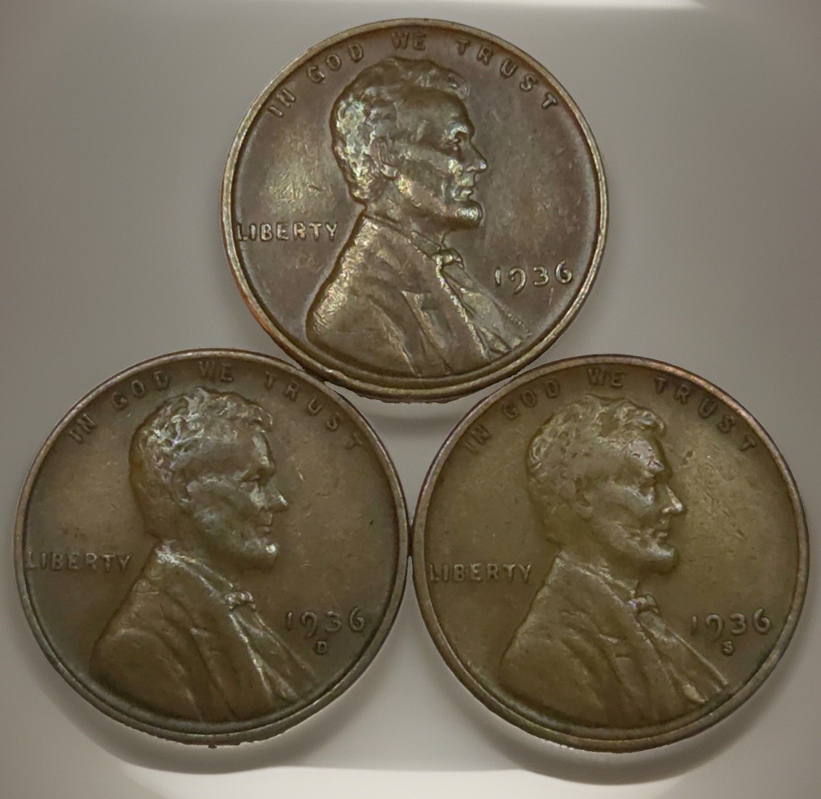 1936-P 1936-D 1936-S Lincoln Wheat Cent Set