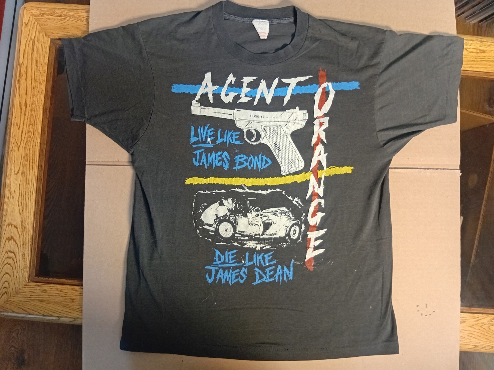 VTG 1990s Agent Orange Unsafe At Any Speed Punk T-Shirt XL Rebel Tag Double Side