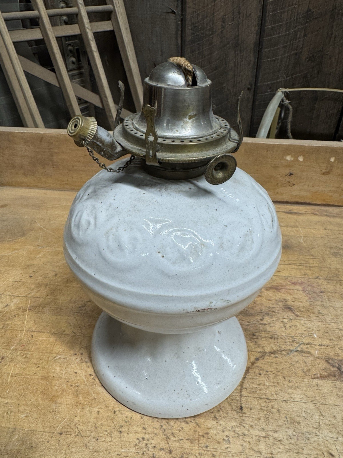 ANTIQUE VINTAGE MONMOUTH WESTERN STONEWARE ILLINOIS KEROSENE LAMP POTTERY
