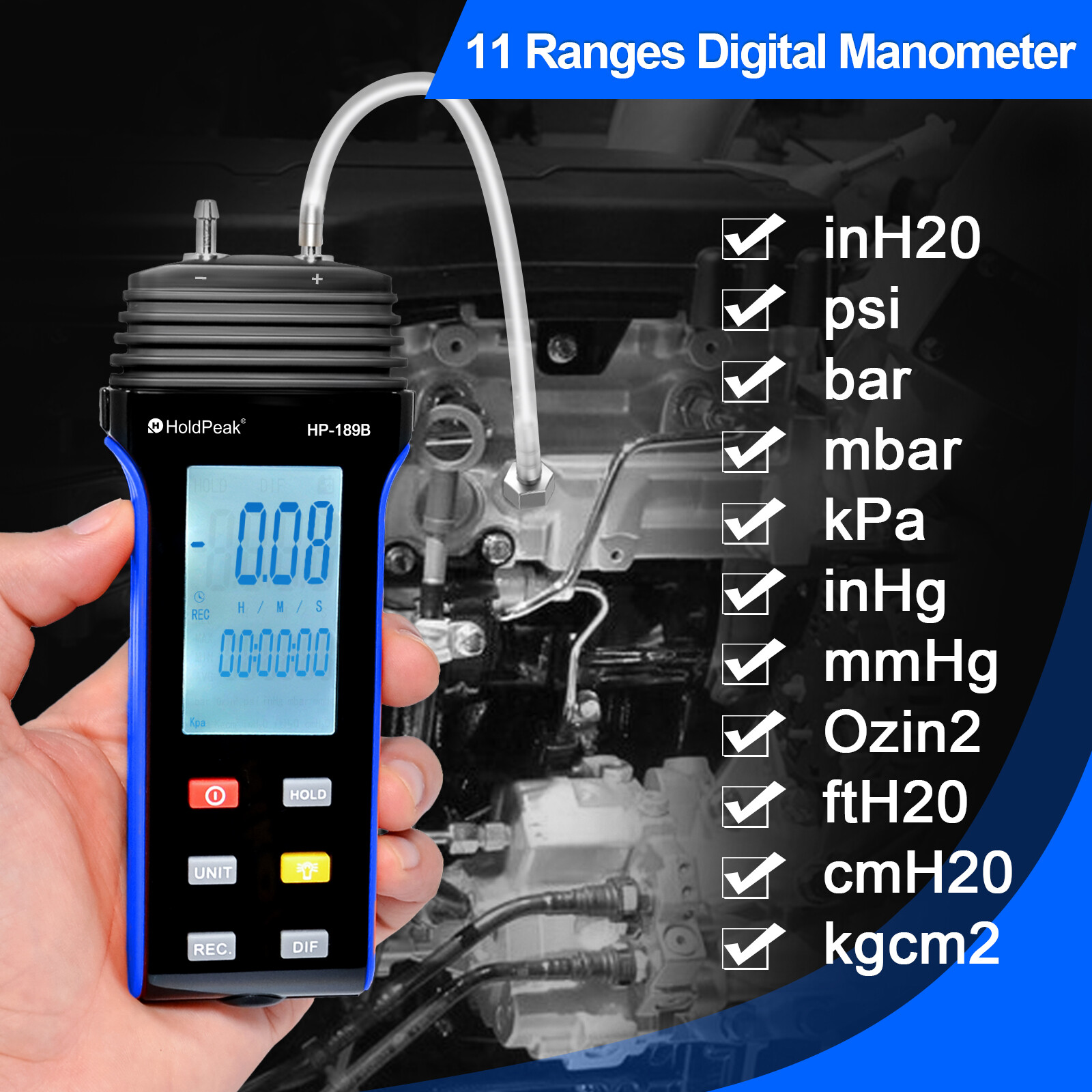 Digital Dual-Port Manometer Air Pressure Gauge Meter HVAC Gas Pressure Tester US
