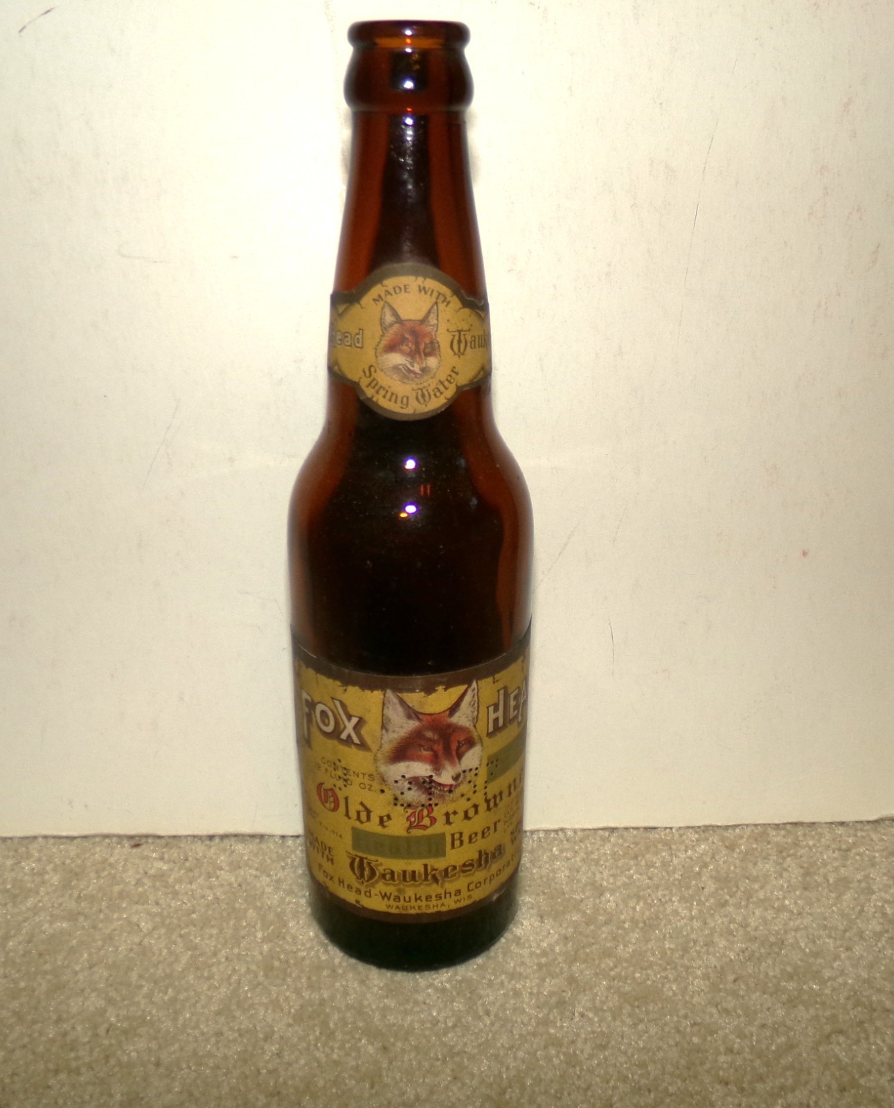 1930's FOX HEAD OLDE BROWNE beer IRTP 12 oz bottle WAUKESHA WISCONSIN 1930's FOX HEAD OLDE BROWNE beer IRTP 12 oz bottle WAUKESHA WISCONSIN