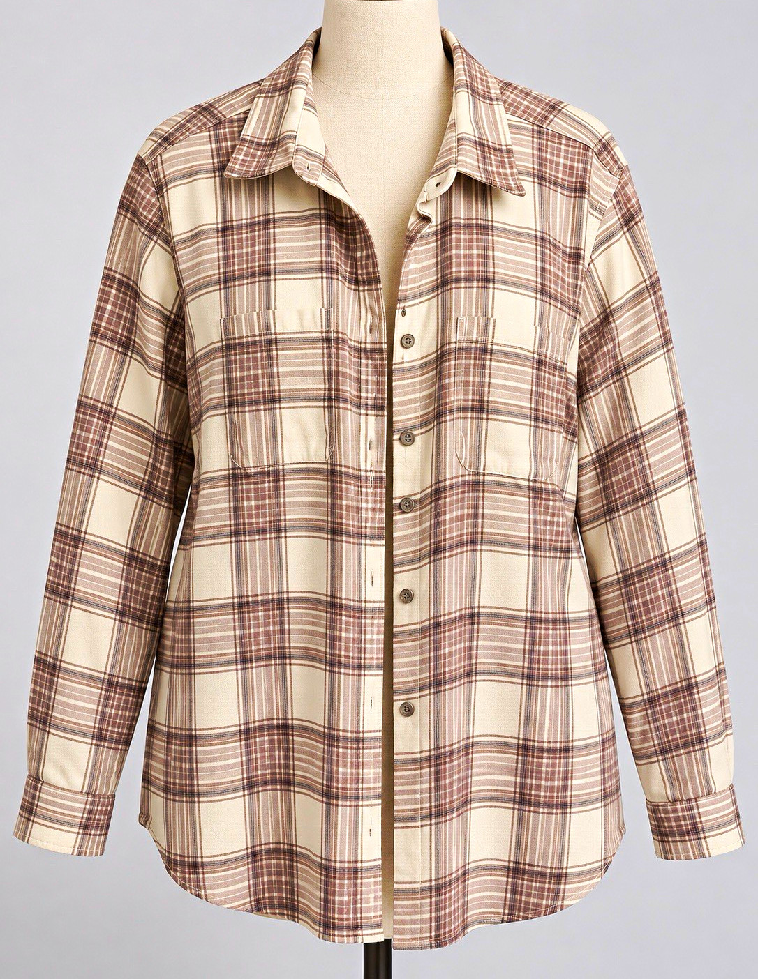 Ridgecut Women\'s Plus 3X white/purple Plaid Button-Up Long Sleeve Shirt top