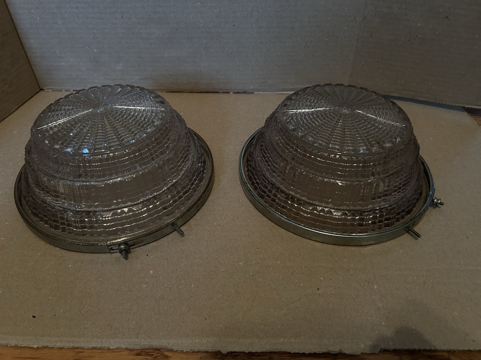 Antique Art Deco Light Shade Bottom Glass & Ring Amethyst 2 Skyscraper Ceiling