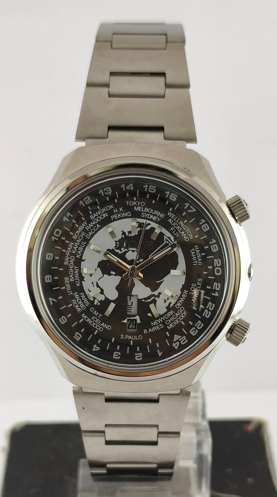 Rare Ricoh World Time Automatic 21 Jewels Day/Date recently Service Men\'s Watch