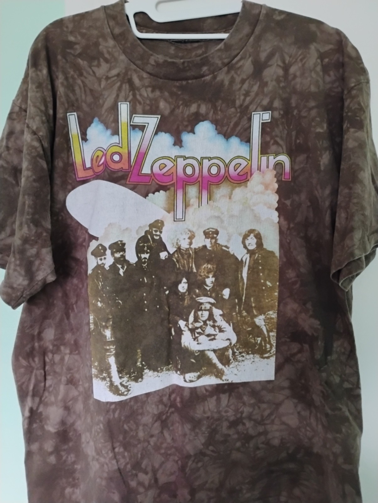 Vintage Liquid Blue Led Zeppelin II Album Cover Brown Tie Dye T-Shirt size LARGE
