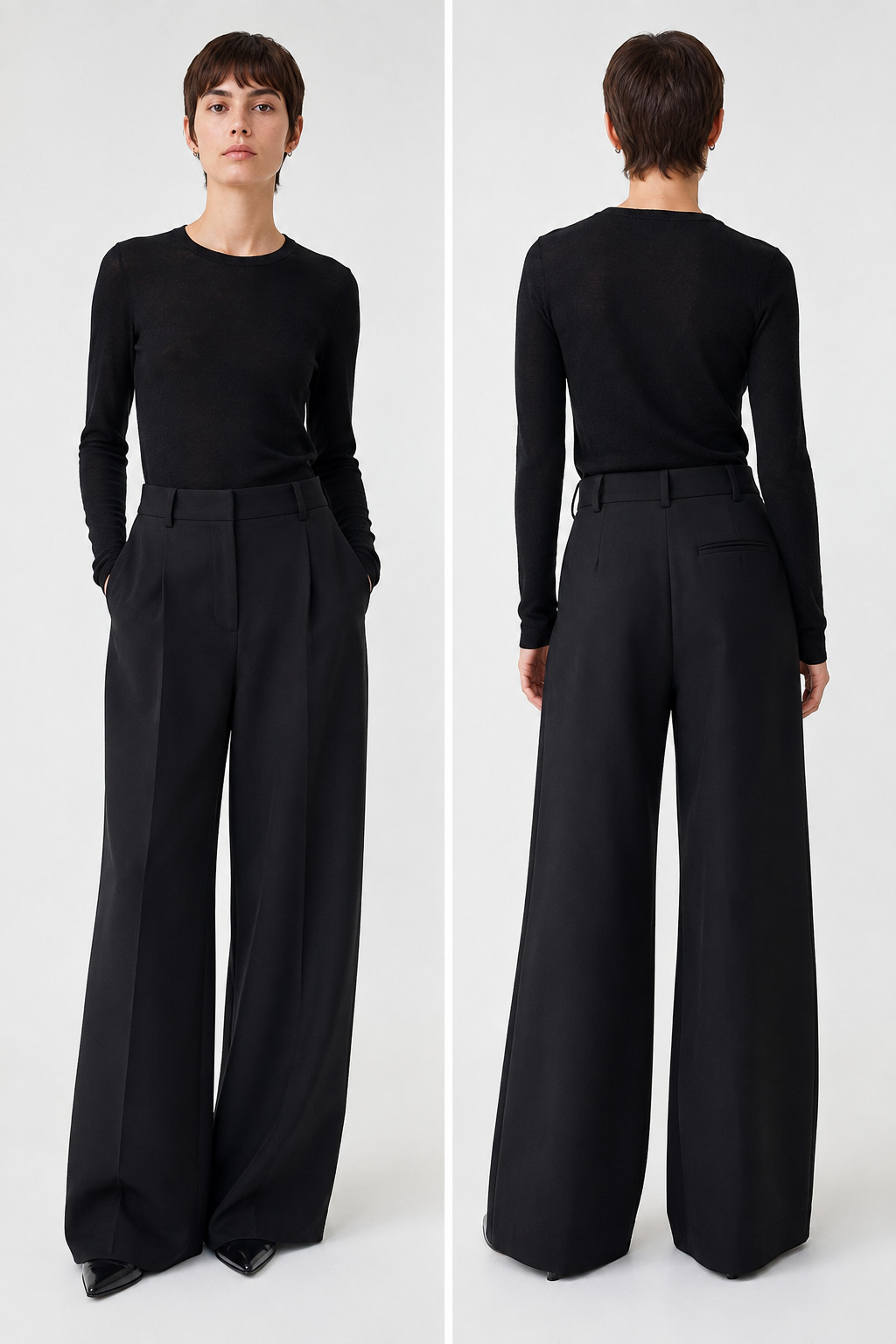 COS Wide Wool Trousers – Black, High Waist, Pleated