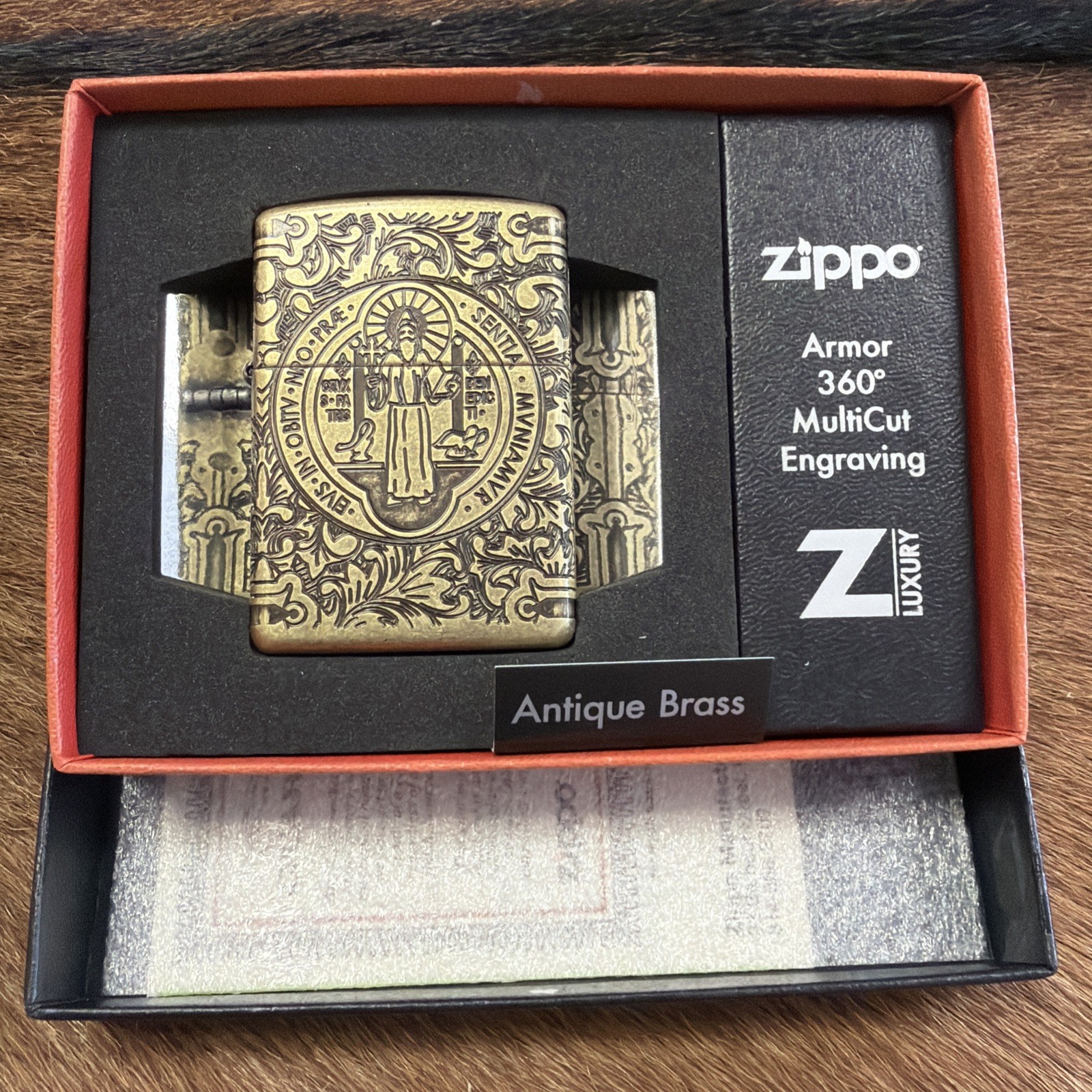 Zippo St. Benedict Design Antique Brass Windproof Pocket Lighter, 29719 Zippo St. Benedict Design Antique Brass Windproof Pocket Lighter, 29719