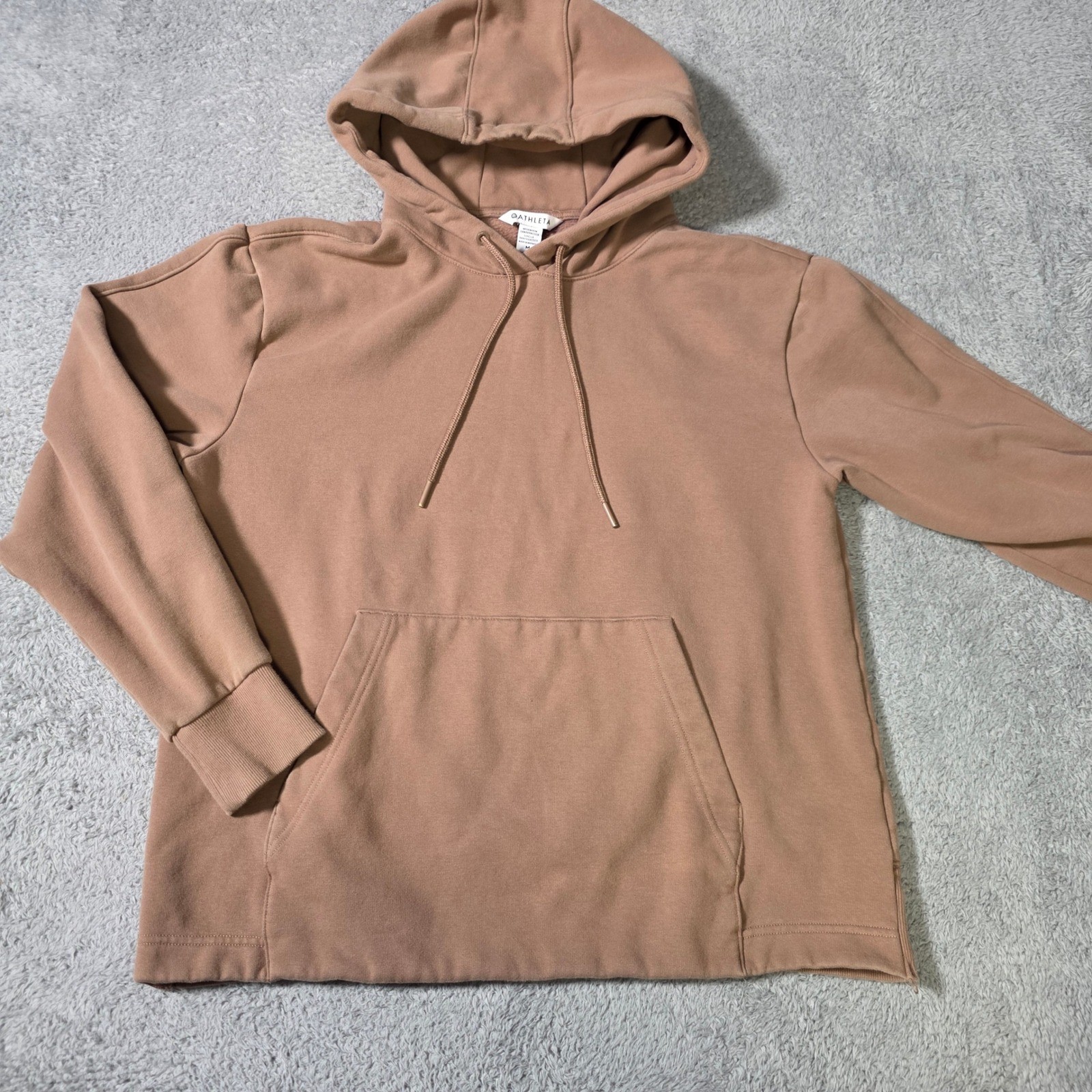 Athleta Womens Medium Retroplush II Hoodie Mauve Brown Fleece Lined Sweatshirt