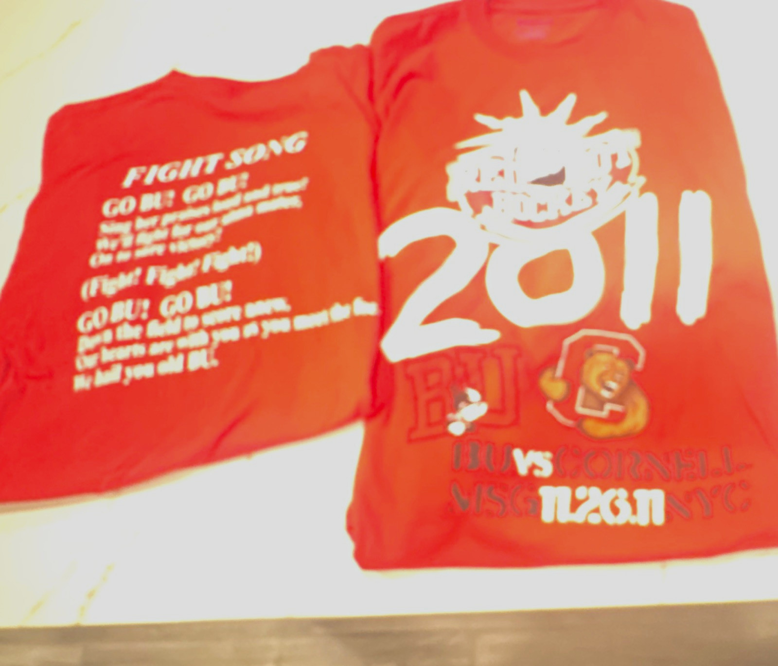 TWO Vintage Boston University Hockey Fight Song Red T-ShirtS Size M long sleeve