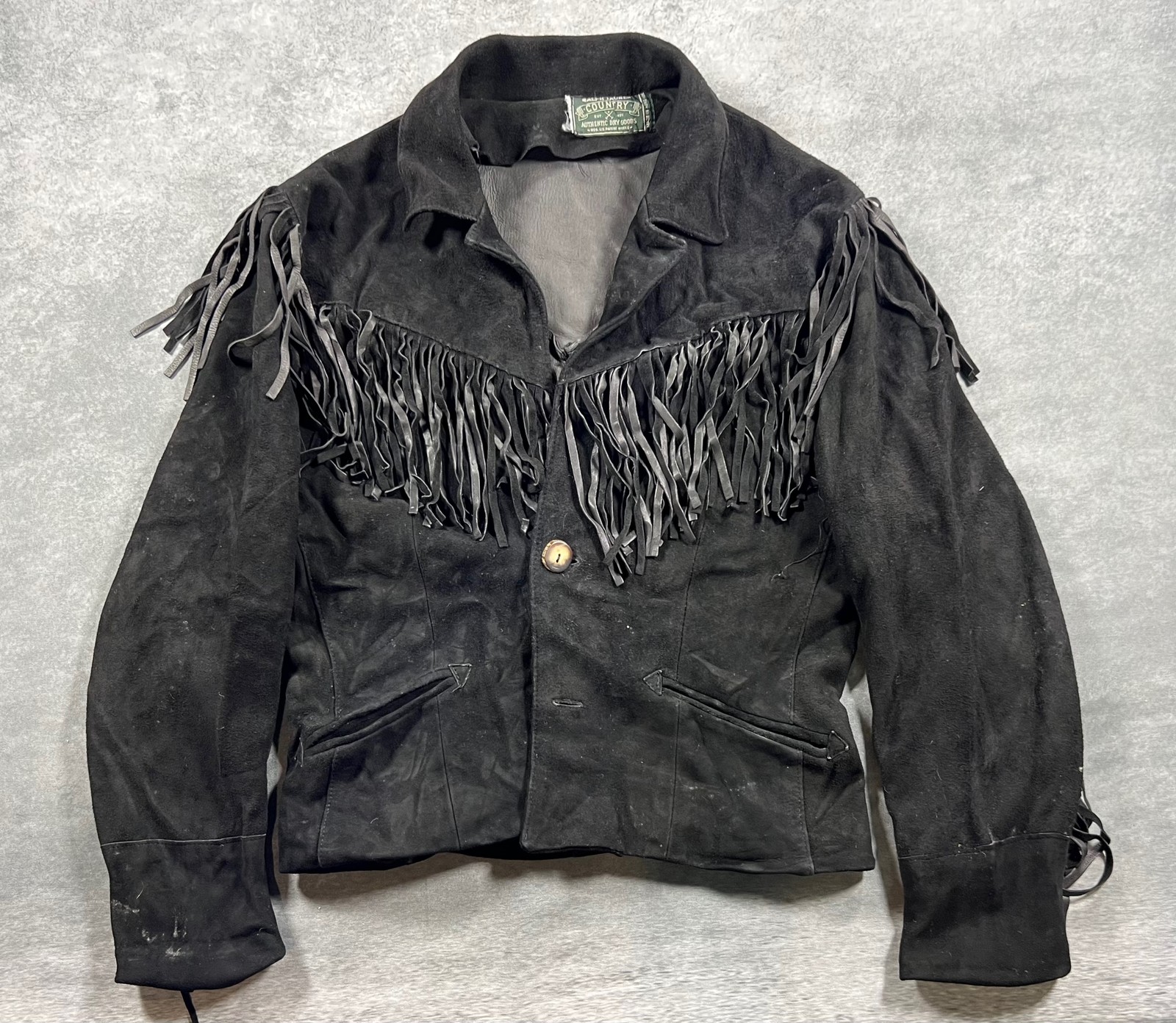 Vintage Ralph Lauren Country Women\'s Black Suede Fringe Western Jacket Size S