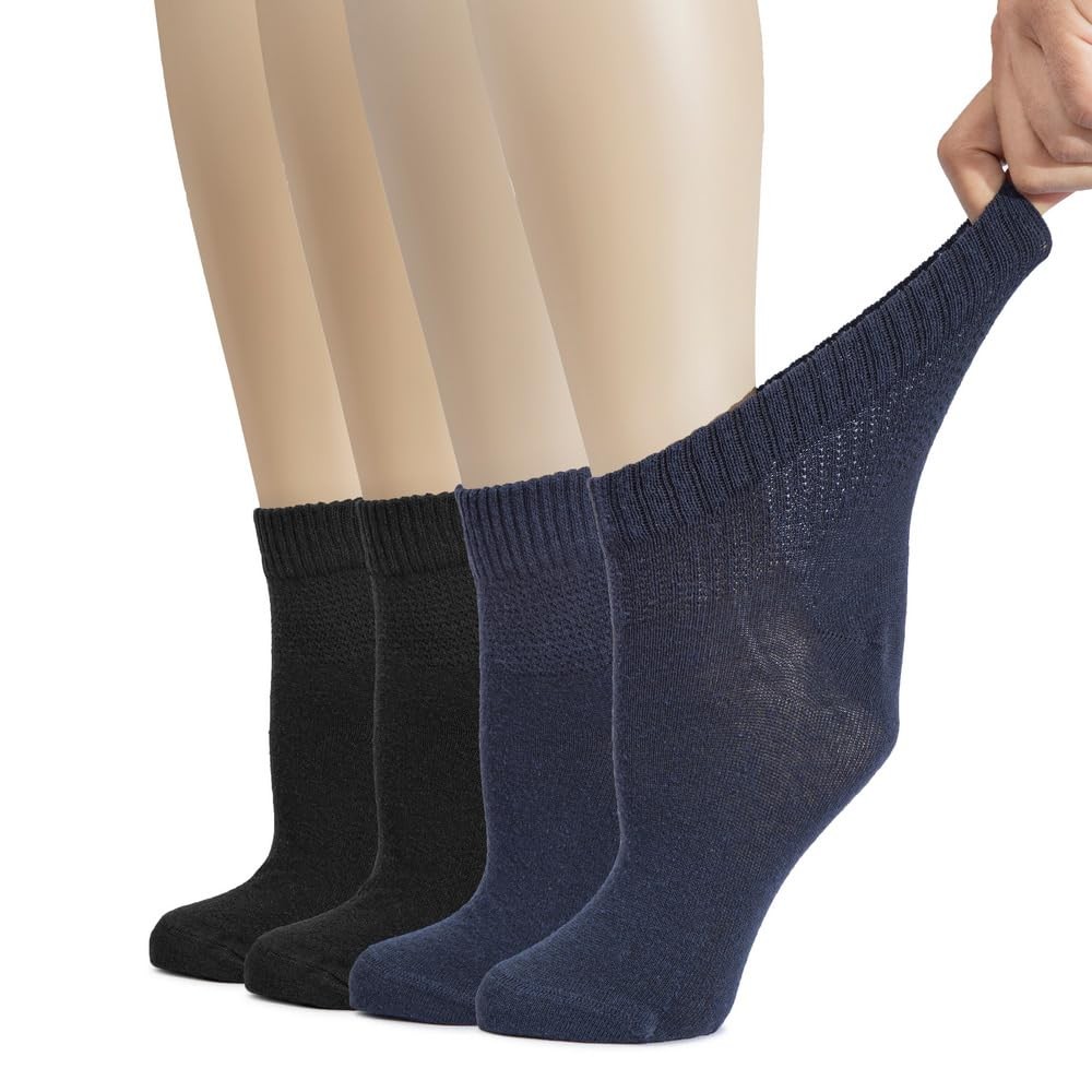 Women Cotton Diabetic Socks, Loose, Wide Stretchy, Thin 4 Pairs, by Hugh Ugoli