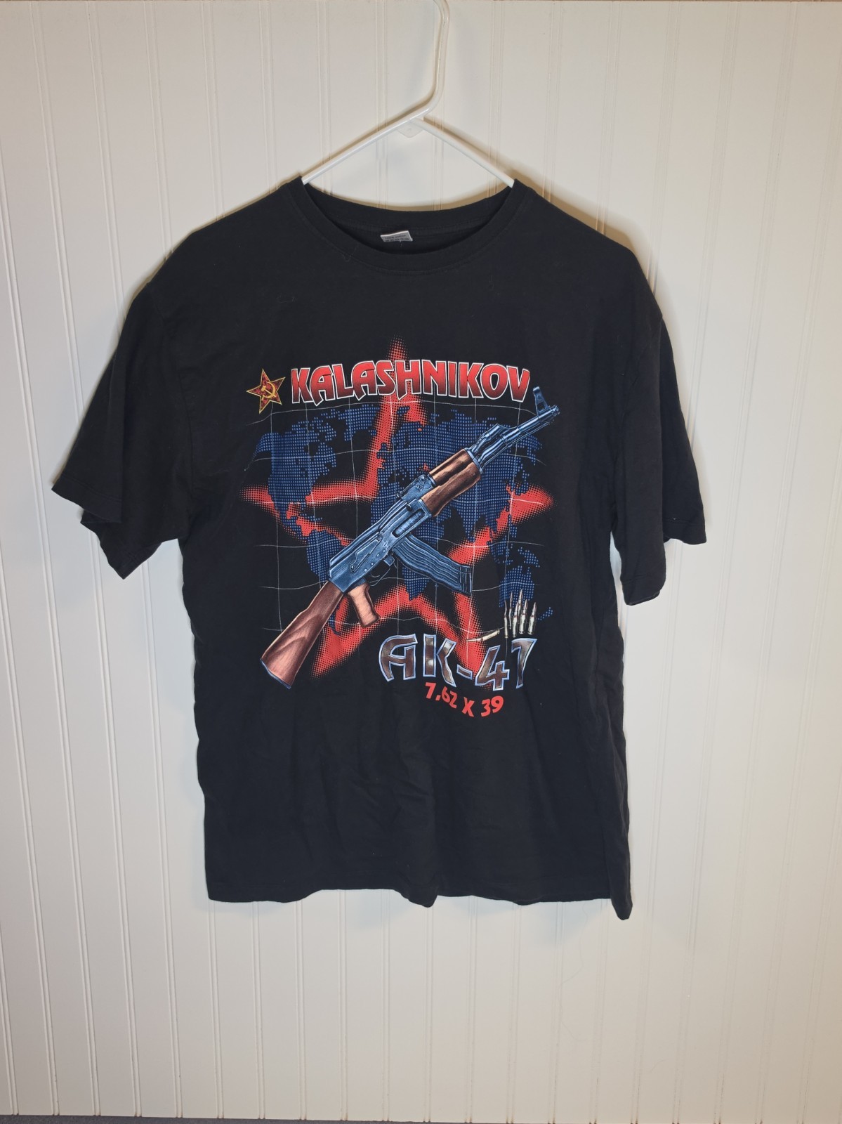 VINTAGE 90s Kalashnikov AK-47 Graphic T-Shirt Made In Uzbekistan Rare Tee