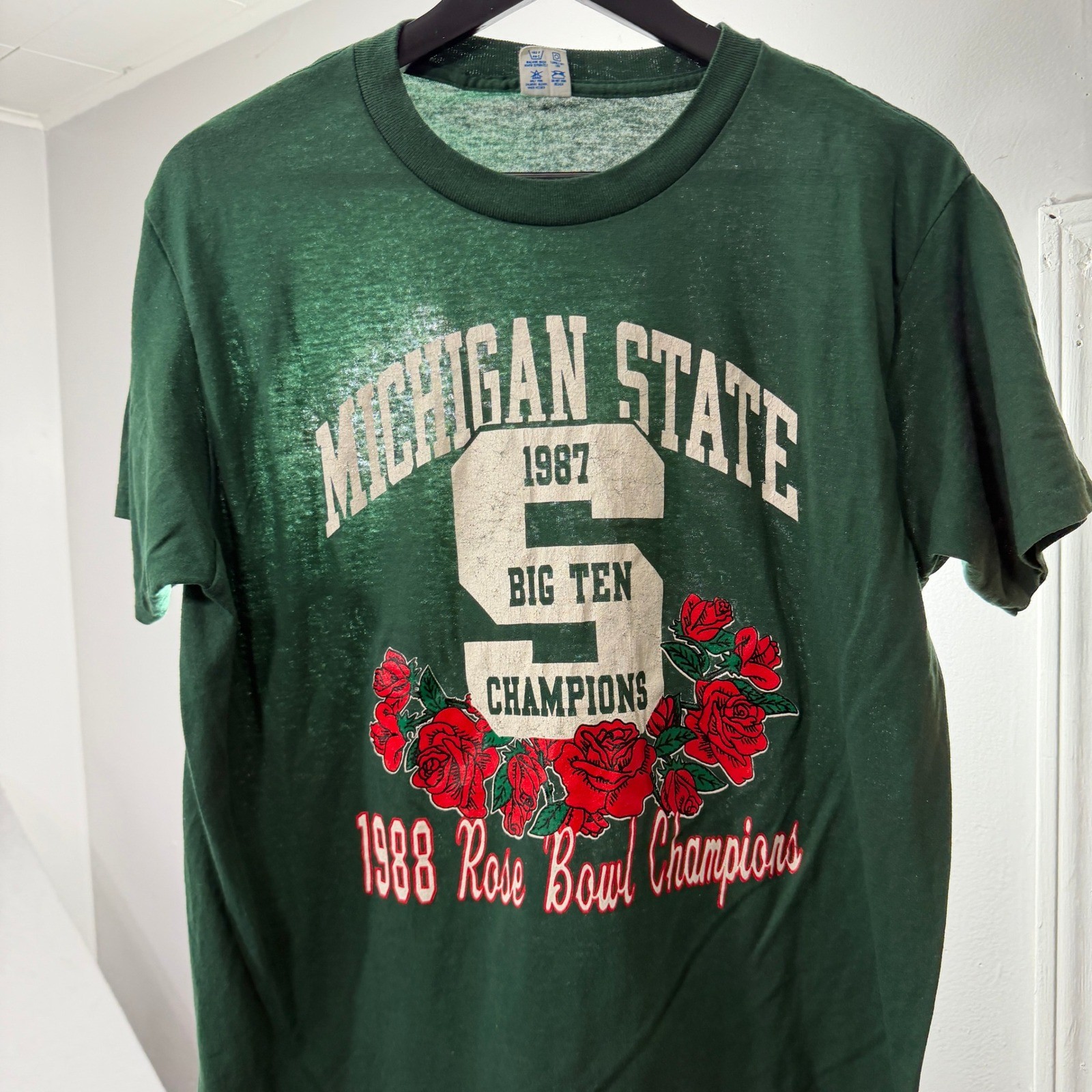 Vintage Champion Michigan State 1988 Rose Bowl Champions Shirt XL Green Big Ten