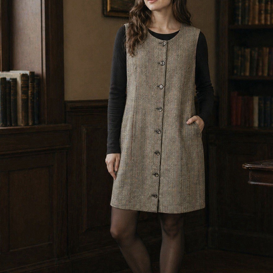 VTG Harold’s Wool Alpaca Dress Womens 12 Academia Herringbone Dress Lined