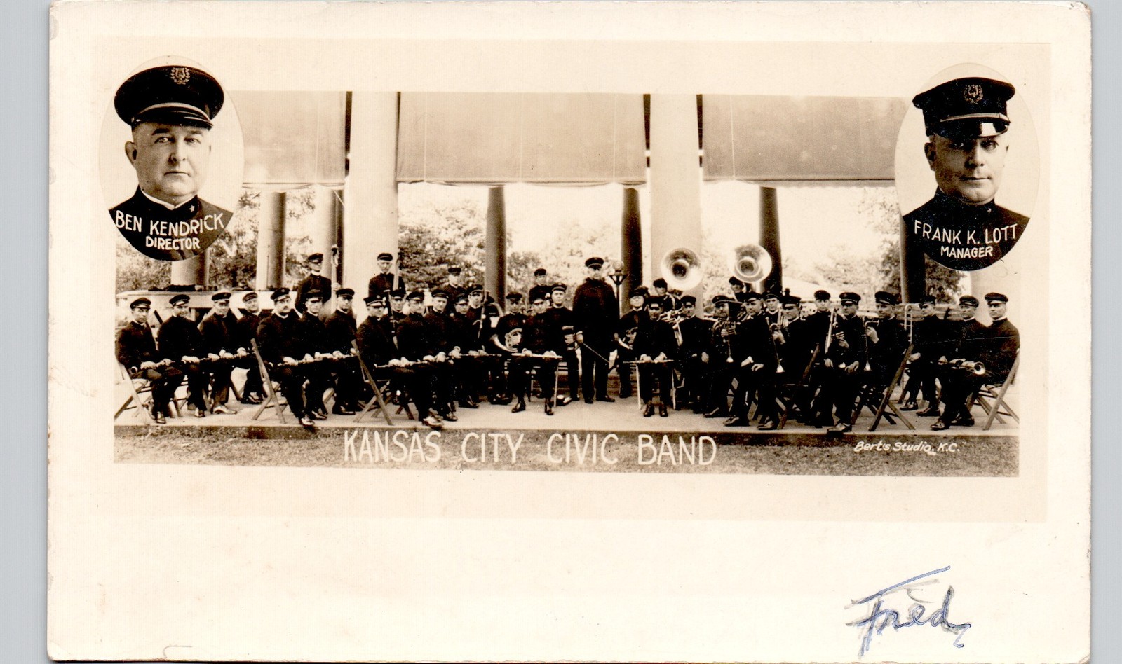 CIVIC CONCERT BAND kansas city mo c1910 postcard missouri real photo rppc music