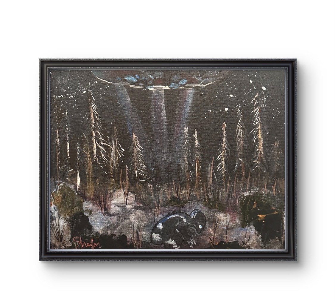 Alien Abduction 11x14 Canvas Original Acrylic & Pastel Oil Impressionism COA