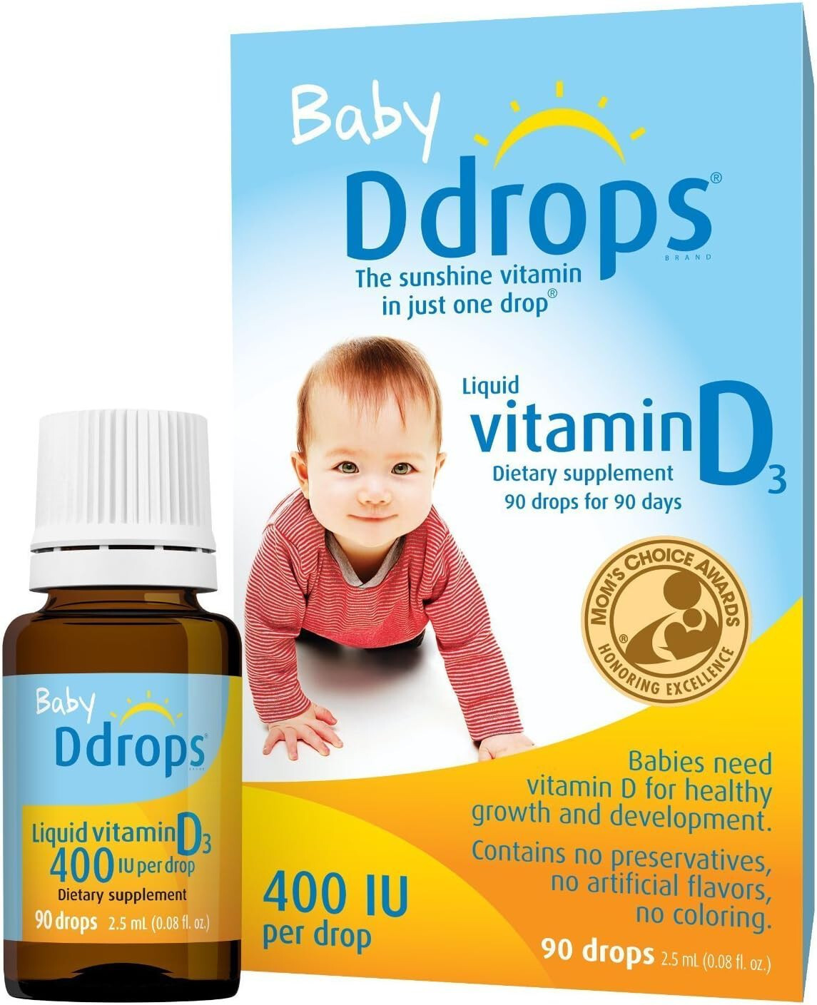 Baby Ddrops Liquid Vitamin D3 400 IU Dietary Supplement 90 Drops 2.5ml