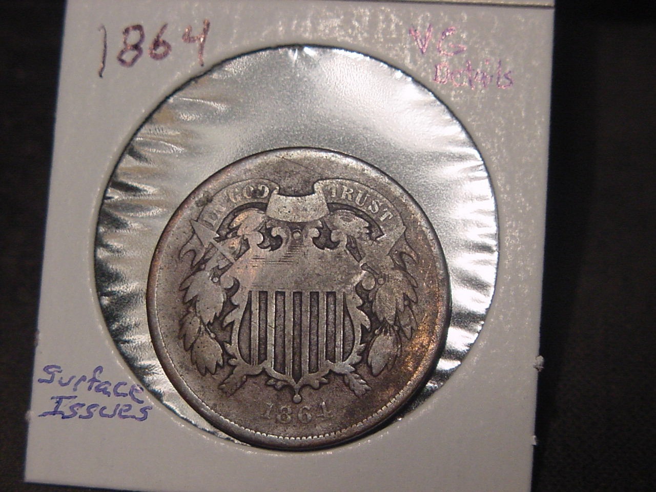 1864 TWO CENT PIECE VG DETAILS POPULAR DATE 