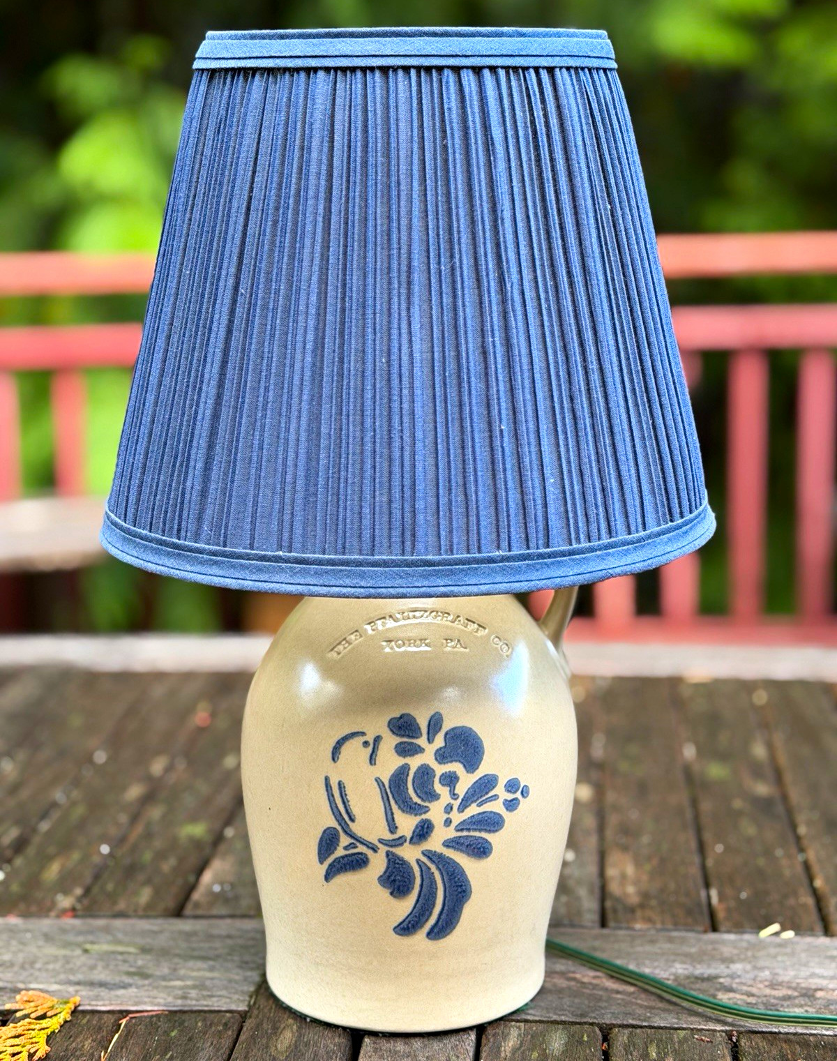 Vintage Pfaltzgraff Jug Crock Table Lamp Blue Bird Yorktowne Stoneware York PA
