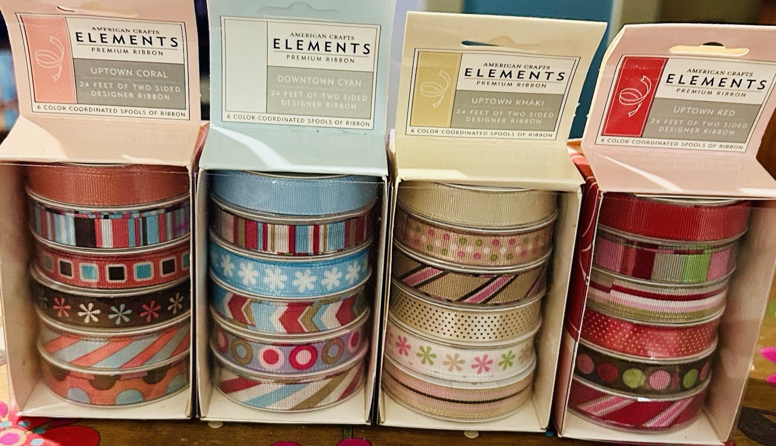 NEW LOT- 4 Boxes (24 Rolls) American Crafts Elements Fabric Ribbon- Archival