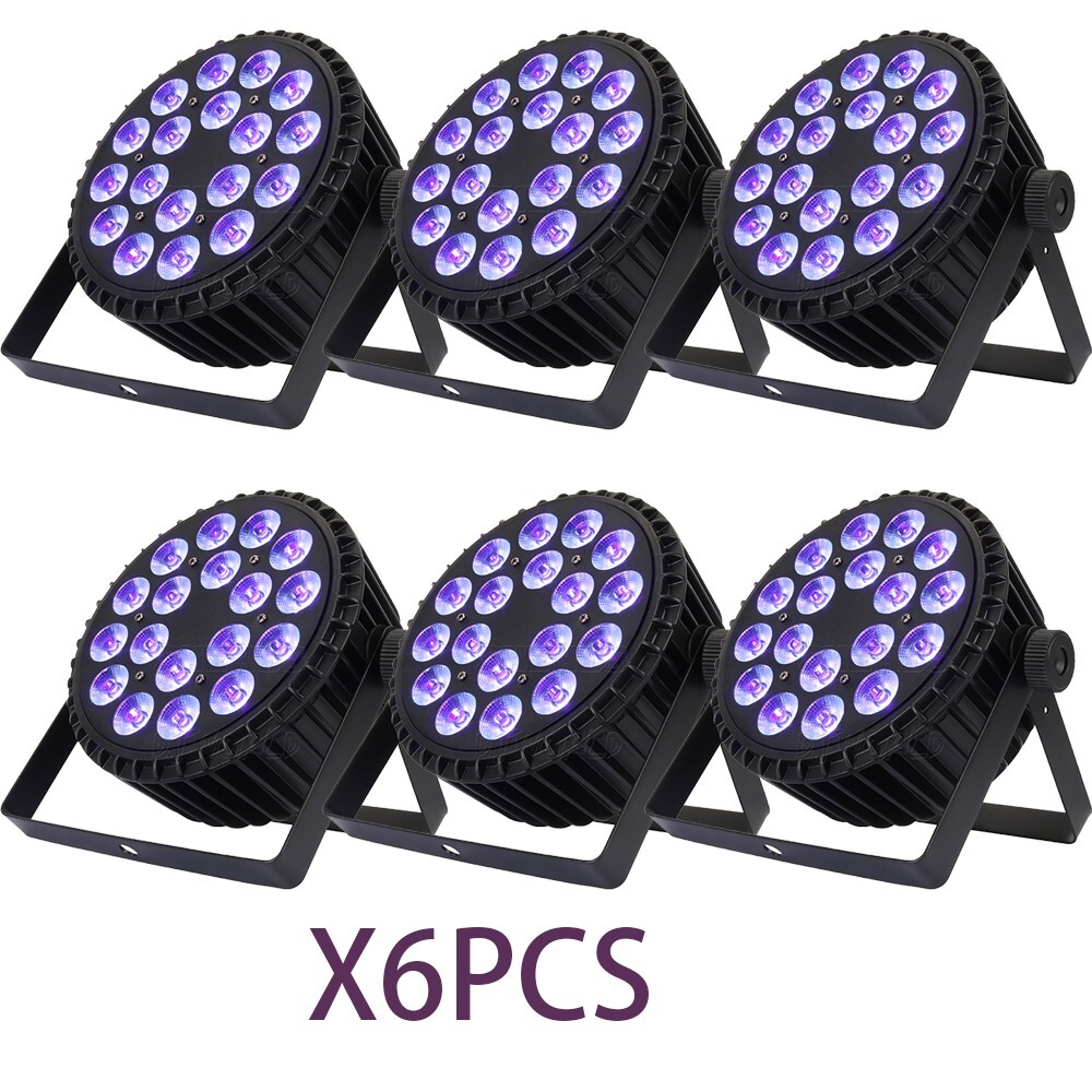 SHEHDS 6PCS LED Stage Light 18x18w RGBWA UV Par Lighting DMX DJ Disco KTV