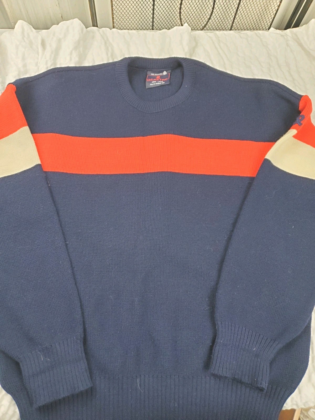 Vtg 80s Demetre Wool Sweater L Red Colorblock Ski Streetwear 