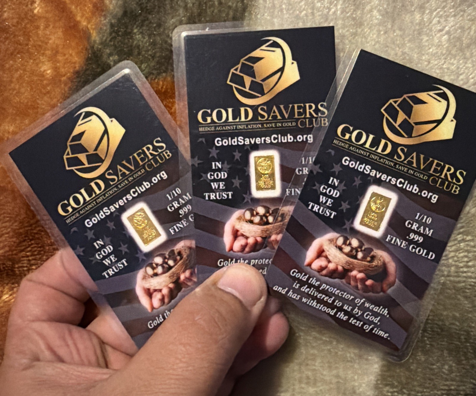 (3)Three Pure 24k Gold 1/10th Gram Gold Assays - Affordable Fractional Pure Gold
