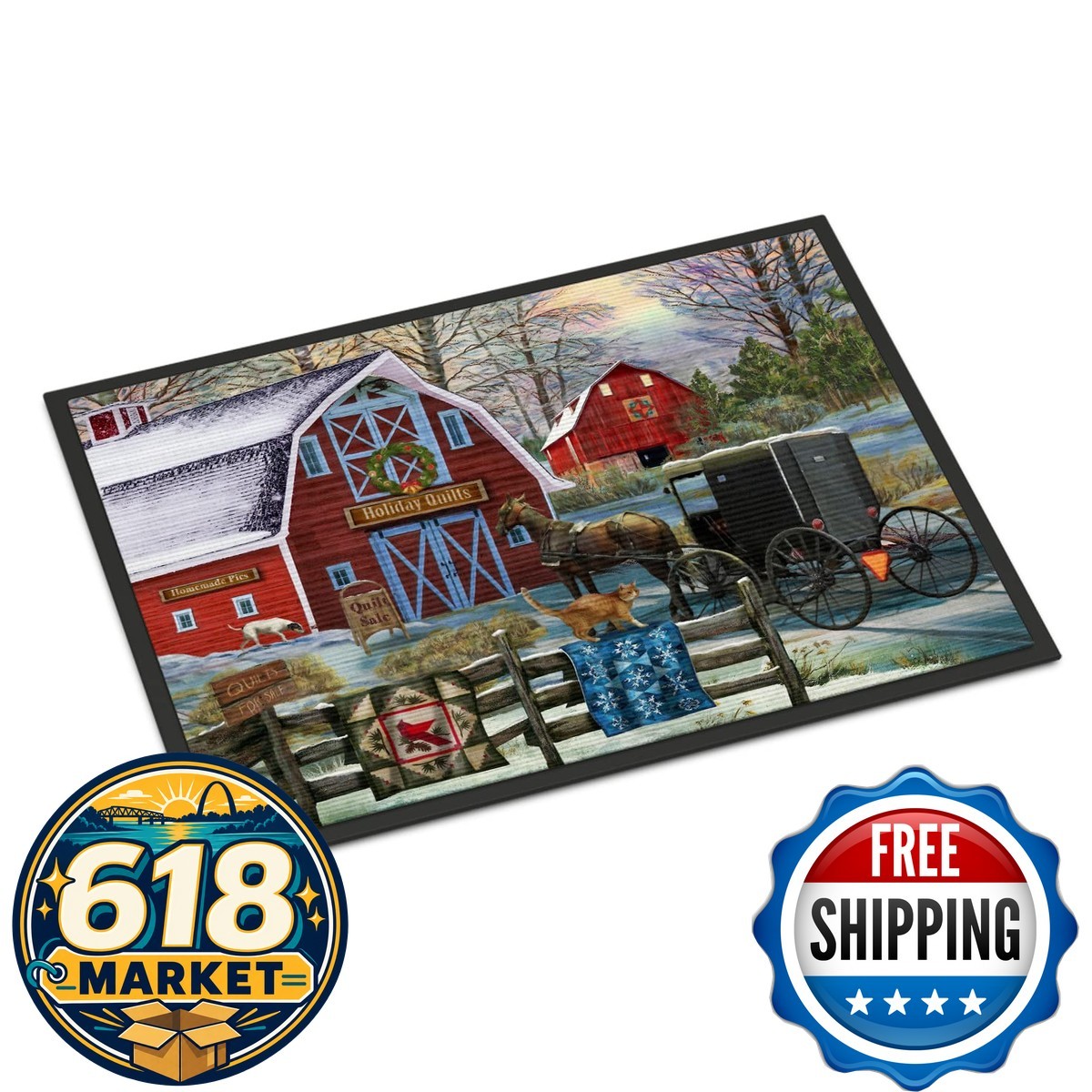 Caroline\'s Treasures PTW2064MAT Christmas Holiday Quilt Shop Barn Doormat 18x27