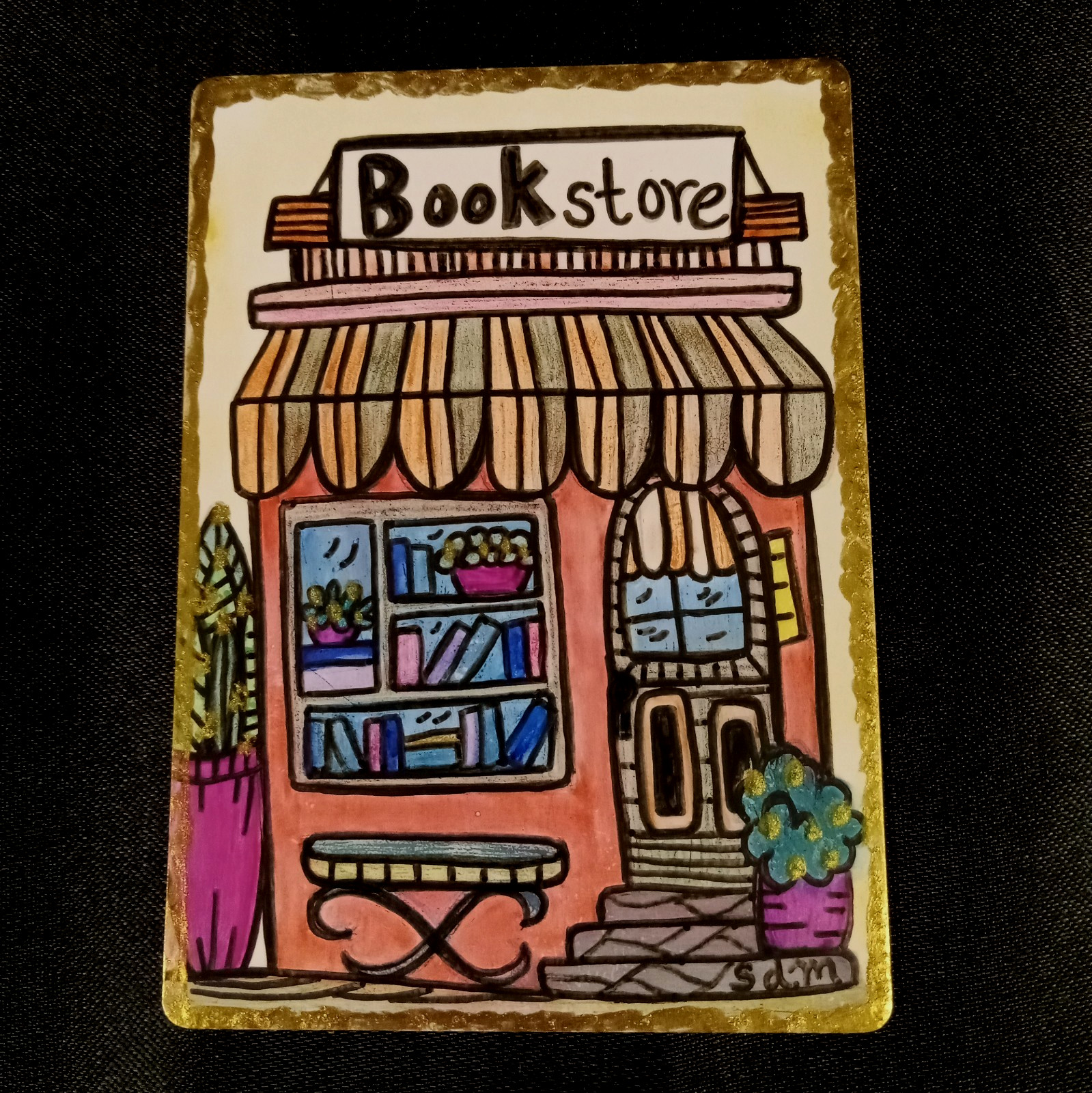 ACEO Original Art Card All About Books Folk Art Pen Ink OOAK Sabrina de Man