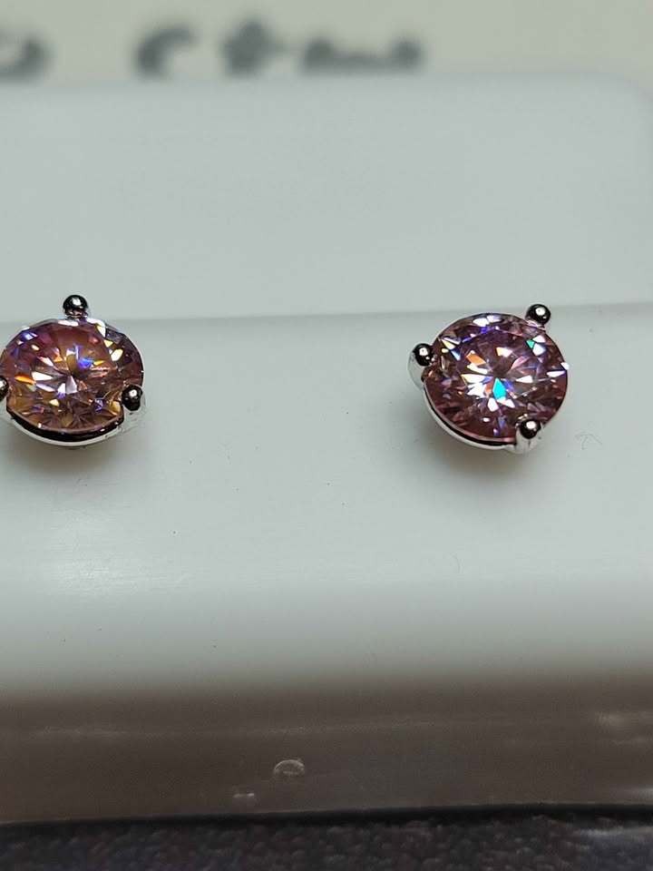 Pink Moissanite Solid 925 Sterling Silver Earrings Pink Moissanite Solid 925 Sterling Silver Earrings