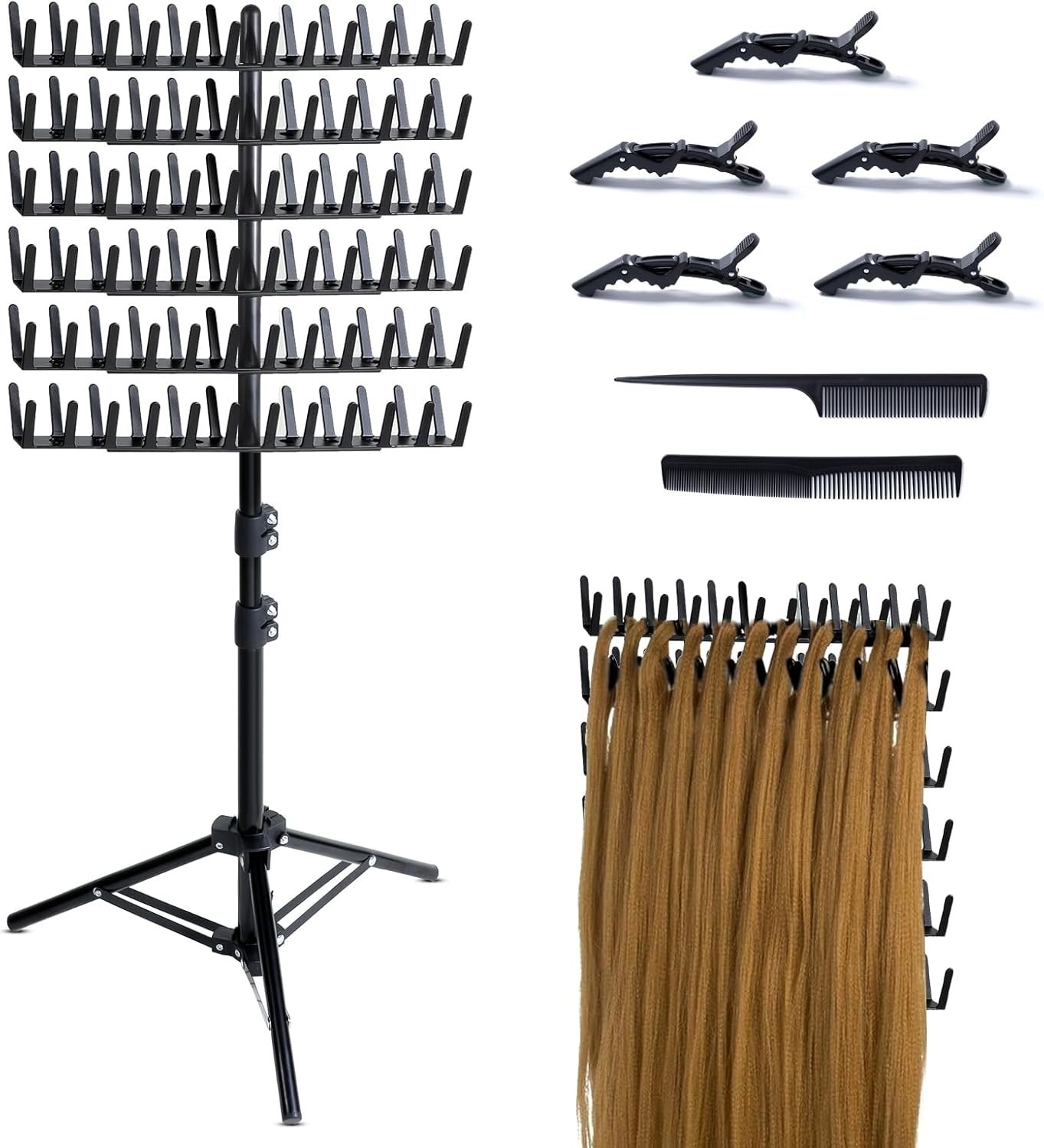 Braiding Hair Rack Standing Extension Holder Hanger, 144 Pegs Divider black Braiding Hair Rack Standing Extension Holder Hanger, 144 Pegs Divider black
