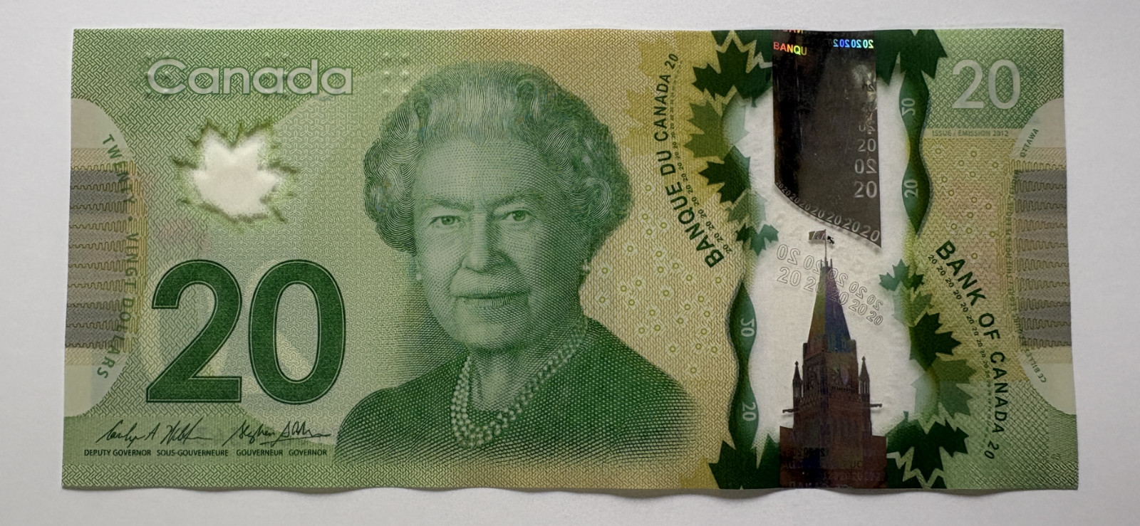 Canada 20 Dollars 2012 P-108 Vimy Memorial Poppies Seethrough Polymer Banknote